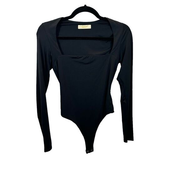 Ladies Qinsen Square Neckline Long Sleeve Black Double Lined Bodysuit Medium - Picture 4 of 13